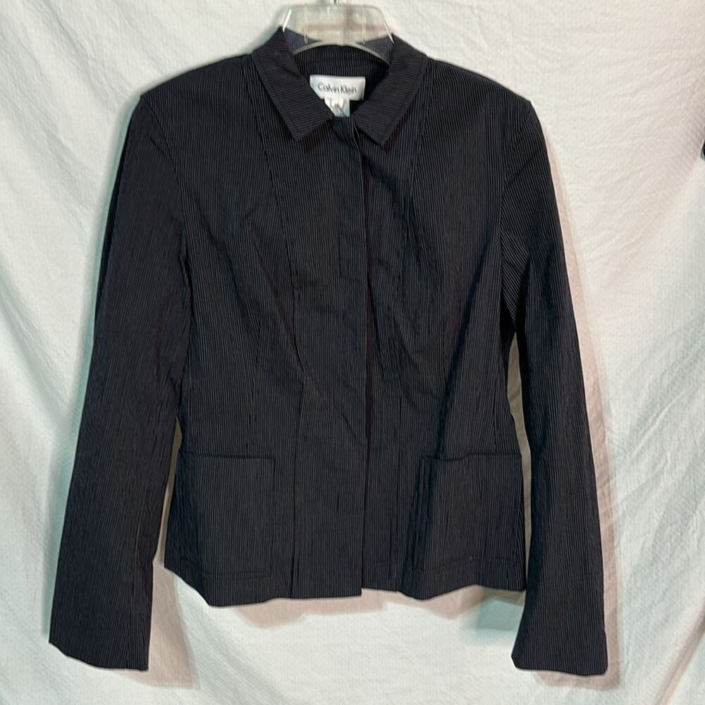 Calvin Klein 14 blue white like a stripe lined jacket pockets nwt vintage